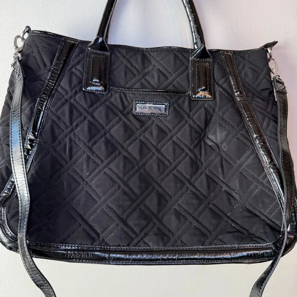 Vera Bradley Black Trimmed Trapeze Satchel Tote Quilted Shoulder Bag Purse